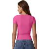 imageQINSEN Short Sleeve Shirts for Women Round Neck Basic Double Lined Tees Fitted Y2k Crop TopsMagenta