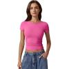 imageQINSEN Short Sleeve Shirts for Women Round Neck Basic Double Lined Tees Fitted Y2k Crop TopsMagenta