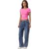 imageQINSEN Short Sleeve Shirts for Women Round Neck Basic Double Lined Tees Fitted Y2k Crop TopsMagenta