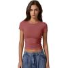 imageQINSEN Short Sleeve Shirts for Women Round Neck Basic Double Lined Tees Fitted Y2k Crop TopsMerlot