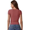 imageQINSEN Short Sleeve Shirts for Women Round Neck Basic Double Lined Tees Fitted Y2k Crop TopsMerlot