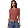 imageQINSEN Short Sleeve Shirts for Women Round Neck Basic Double Lined Tees Fitted Y2k Crop TopsMerlot