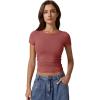 imageQINSEN Short Sleeve Shirts for Women Round Neck Basic Double Lined Tees Fitted Y2k Crop TopsMerlot