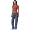 imageQINSEN Short Sleeve Shirts for Women Round Neck Basic Double Lined Tees Fitted Y2k Crop TopsMerlot