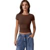 imageQINSEN Short Sleeve Shirts for Women Round Neck Basic Double Lined Tees Fitted Y2k Crop TopsMocha