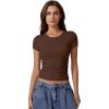 imageQINSEN Short Sleeve Shirts for Women Round Neck Basic Double Lined Tees Fitted Y2k Crop TopsMocha