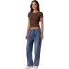 imageQINSEN Short Sleeve Shirts for Women Round Neck Basic Double Lined Tees Fitted Y2k Crop TopsMocha