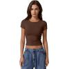 imageQINSEN Short Sleeve Shirts for Women Round Neck Basic Double Lined Tees Fitted Y2k Crop TopsMocha