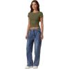 imageQINSEN Short Sleeve Shirts for Women Round Neck Basic Double Lined Tees Fitted Y2k Crop TopsOlive Green
