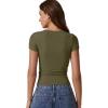 imageQINSEN Short Sleeve Shirts for Women Round Neck Basic Double Lined Tees Fitted Y2k Crop TopsOlive Green