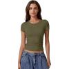 imageQINSEN Short Sleeve Shirts for Women Round Neck Basic Double Lined Tees Fitted Y2k Crop TopsOlive Green