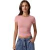 imageQINSEN Short Sleeve Shirts for Women Round Neck Basic Double Lined Tees Fitted Y2k Crop TopsPink