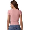 imageQINSEN Short Sleeve Shirts for Women Round Neck Basic Double Lined Tees Fitted Y2k Crop TopsPink