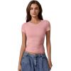 imageQINSEN Short Sleeve Shirts for Women Round Neck Basic Double Lined Tees Fitted Y2k Crop TopsPink