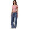 imageQINSEN Short Sleeve Shirts for Women Round Neck Basic Double Lined Tees Fitted Y2k Crop TopsPink