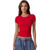 imageQINSEN Short Sleeve Shirts for Women Round Neck Basic Double Lined Tees Fitted Y2k Crop TopsRed