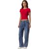 imageQINSEN Short Sleeve Shirts for Women Round Neck Basic Double Lined Tees Fitted Y2k Crop TopsRed
