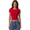 imageQINSEN Short Sleeve Shirts for Women Round Neck Basic Double Lined Tees Fitted Y2k Crop TopsRed