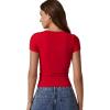 imageQINSEN Short Sleeve Shirts for Women Round Neck Basic Double Lined Tees Fitted Y2k Crop TopsRed