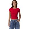 imageQINSEN Short Sleeve Shirts for Women Round Neck Basic Double Lined Tees Fitted Y2k Crop TopsRed