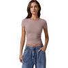 imageQINSEN Short Sleeve Shirts for Women Round Neck Basic Double Lined Tees Fitted Y2k Crop TopsRose Taupe