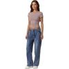 imageQINSEN Short Sleeve Shirts for Women Round Neck Basic Double Lined Tees Fitted Y2k Crop TopsRose Taupe