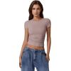imageQINSEN Short Sleeve Shirts for Women Round Neck Basic Double Lined Tees Fitted Y2k Crop TopsRose Taupe