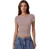 imageQINSEN Short Sleeve Shirts for Women Round Neck Basic Double Lined Tees Fitted Y2k Crop TopsRose Taupe