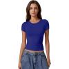 imageQINSEN Short Sleeve Shirts for Women Round Neck Basic Double Lined Tees Fitted Y2k Crop TopsSapphire Blue