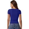 imageQINSEN Short Sleeve Shirts for Women Round Neck Basic Double Lined Tees Fitted Y2k Crop TopsSapphire Blue