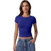 imageQINSEN Short Sleeve Shirts for Women Round Neck Basic Double Lined Tees Fitted Y2k Crop TopsSapphire Blue