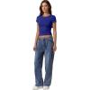 imageQINSEN Short Sleeve Shirts for Women Round Neck Basic Double Lined Tees Fitted Y2k Crop TopsSapphire Blue