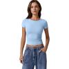 imageQINSEN Short Sleeve Shirts for Women Round Neck Basic Double Lined Tees Fitted Y2k Crop TopsSky Blue