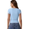 imageQINSEN Short Sleeve Shirts for Women Round Neck Basic Double Lined Tees Fitted Y2k Crop TopsSky Blue