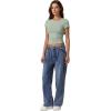 imageQINSEN Short Sleeve Shirts for Women Round Neck Basic Double Lined Tees Fitted Y2k Crop TopsSmoke Green