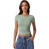 imageQINSEN Short Sleeve Shirts for Women Round Neck Basic Double Lined Tees Fitted Y2k Crop TopsSmoke Green
