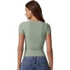 imageQINSEN Short Sleeve Shirts for Women Round Neck Basic Double Lined Tees Fitted Y2k Crop TopsSmoke Green