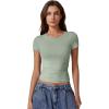 imageQINSEN Short Sleeve Shirts for Women Round Neck Basic Double Lined Tees Fitted Y2k Crop TopsSmoke Green