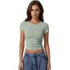 imageQINSEN Short Sleeve Shirts for Women Round Neck Basic Double Lined Tees Fitted Y2k Crop TopsSmoke Green