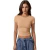 imageQINSEN Short Sleeve Shirts for Women Round Neck Basic Double Lined Tees Fitted Y2k Crop TopsTan