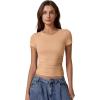 imageQINSEN Short Sleeve Shirts for Women Round Neck Basic Double Lined Tees Fitted Y2k Crop TopsTan