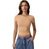 imageQINSEN Short Sleeve Shirts for Women Round Neck Basic Double Lined Tees Fitted Y2k Crop TopsTan