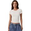 imageQINSEN Short Sleeve Shirts for Women Round Neck Basic Double Lined Tees Fitted Y2k Crop TopsWhite