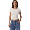 imageQINSEN Short Sleeve Shirts for Women Round Neck Basic Double Lined Tees Fitted Y2k Crop TopsWhite
