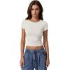 imageQINSEN Short Sleeve Shirts for Women Round Neck Basic Double Lined Tees Fitted Y2k Crop TopsWhite
