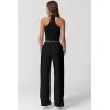imageQINSEN Womens 2 Piece Sets Summer Ribbed Knit Crop Tank Tops Wide Leg Pants Sleeveless TracksuitBlack