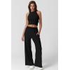 imageQINSEN Womens 2 Piece Sets Summer Ribbed Knit Crop Tank Tops Wide Leg Pants Sleeveless TracksuitBlack