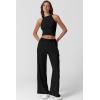 imageQINSEN Womens 2 Piece Sets Summer Ribbed Knit Crop Tank Tops Wide Leg Pants Sleeveless TracksuitBlack