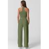imageQINSEN Womens 2 Piece Sets Summer Ribbed Knit Crop Tank Tops Wide Leg Pants Sleeveless TracksuitMoss Green