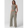 imageQINSEN Womens 2 Piece Sets Summer Ribbed Knit Crop Tank Tops Wide Leg Pants Sleeveless TracksuitSage Green